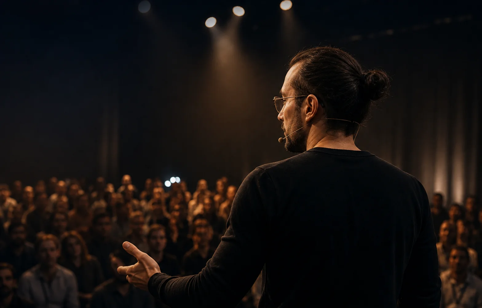 Enes spricht bei einem Live Event vor Publikum