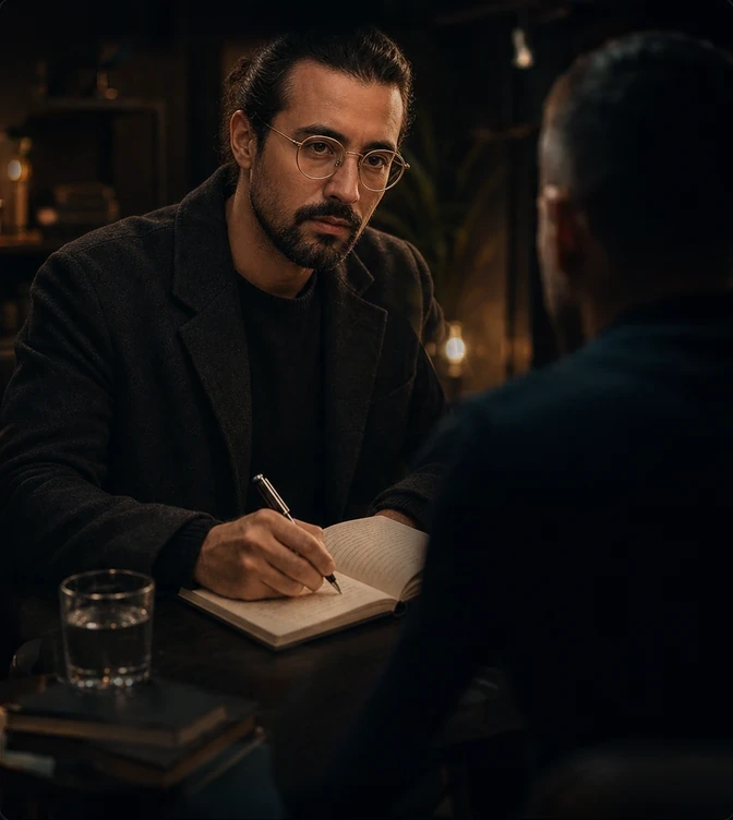 Enes in einem ruhigen Coaching-Gespräch